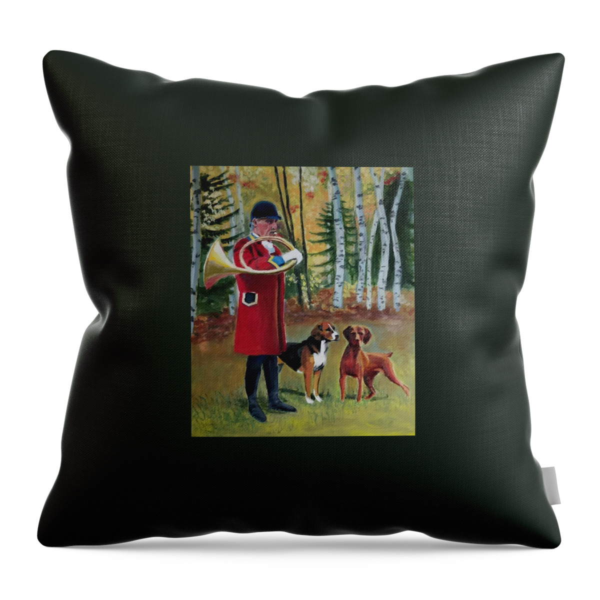 Hunter Throw Pillow featuring the painting Trompe de Chasse by Nicolas Bouteneff