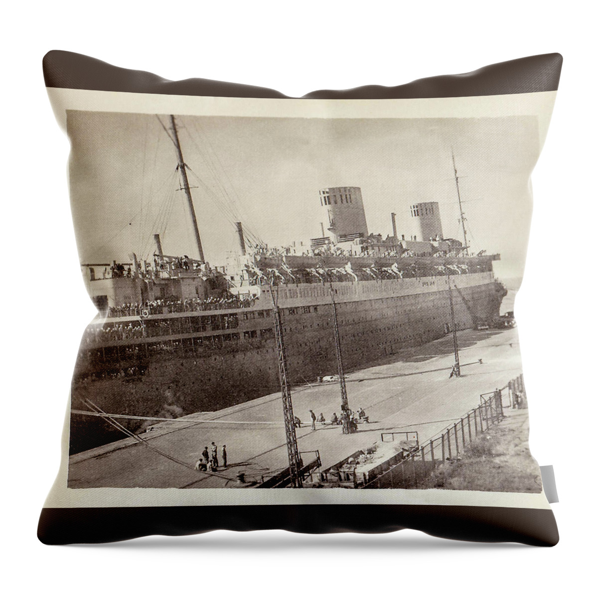 Wwii Throw Pillow featuring the photograph Troop transport ship by Karen Foley