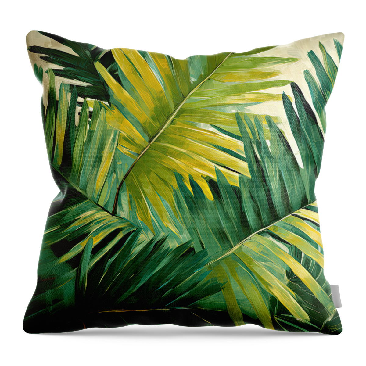 Tropical Leaves Throw Pillow featuring the digital art Tropical Home Designs by Lourry Legarde