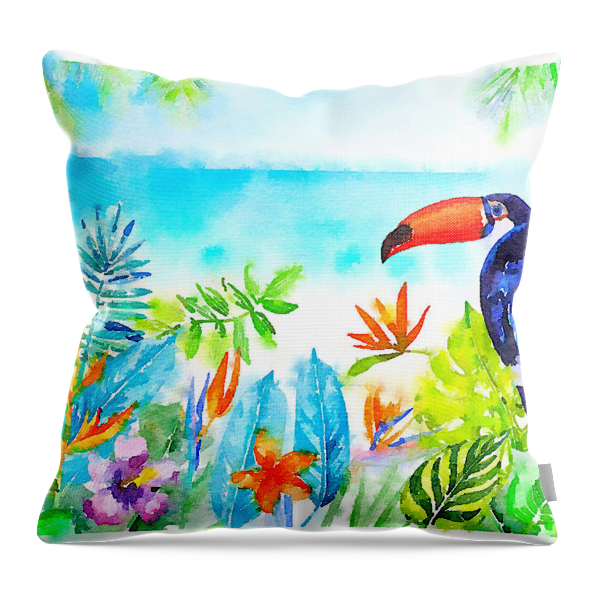 Topical Island Throw Pillow featuring the painting Tropical island - original watercolor by Vart by Vart