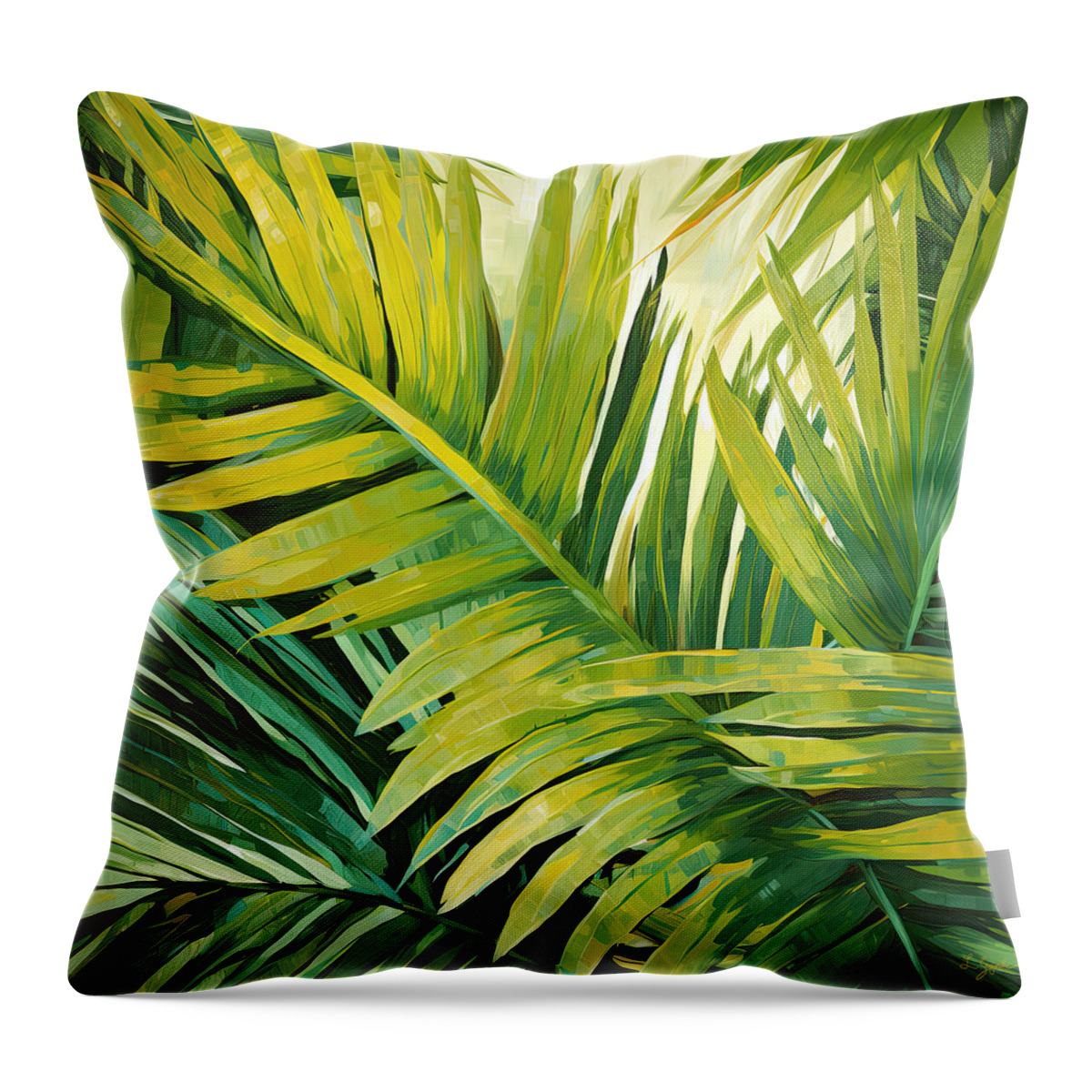 Tropical Leaves Throw Pillow featuring the painting Tropical Palm Leaves Wall Art by Lourry Legarde