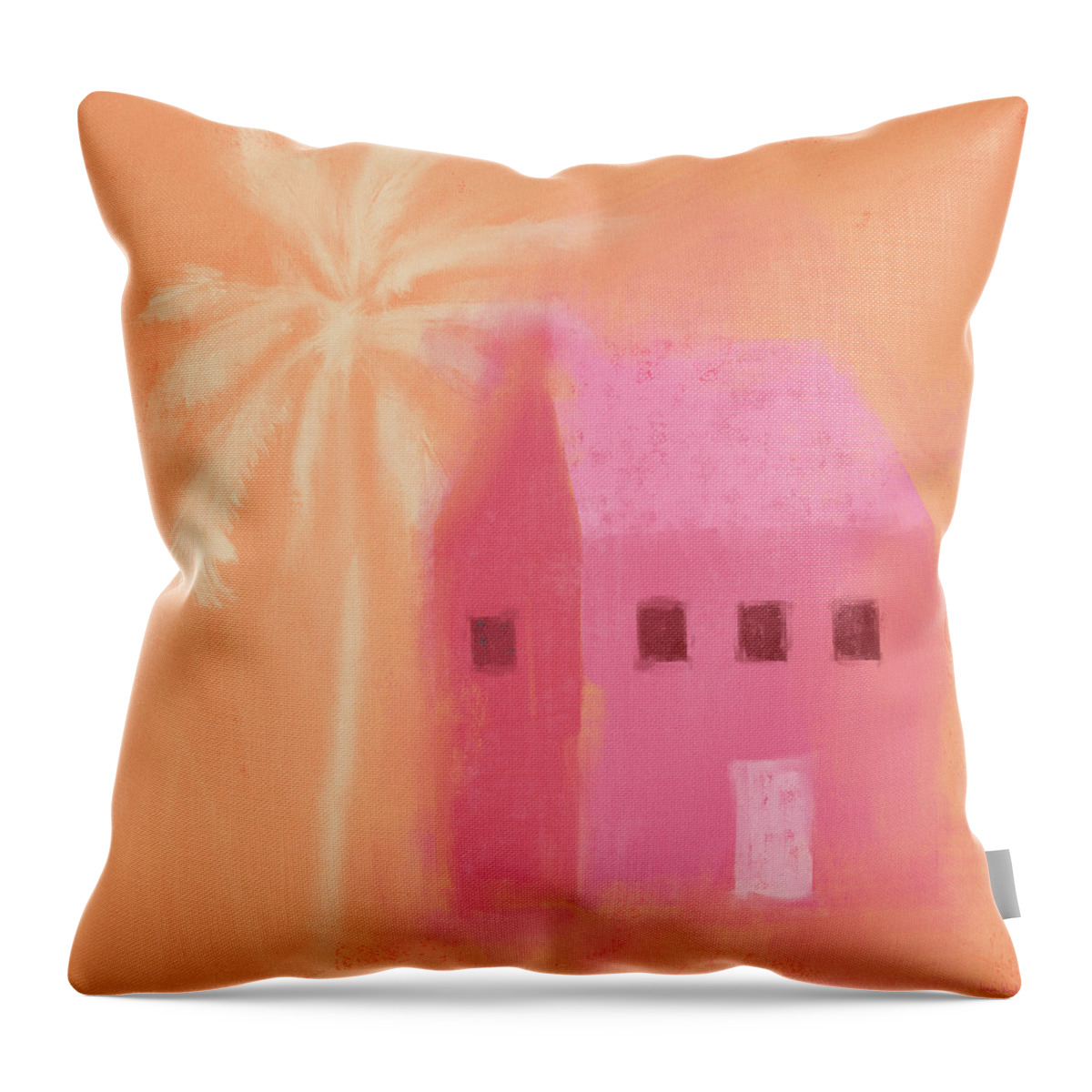 Modern Throw Pillow featuring the mixed media Tropical Pink House- Art by Linda Woods by Linda Woods