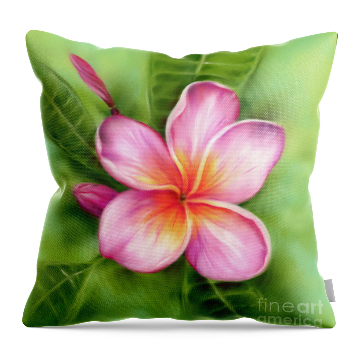 Botanical Throw Pillow featuring the painting Tropical Plumeria Flower Pink and Orange by MM Anderson