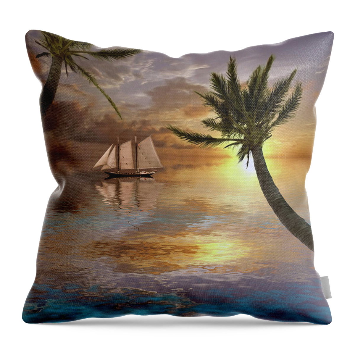 Sailboat Throw Pillow featuring the digital art Tropical waters by Bruce Rolff