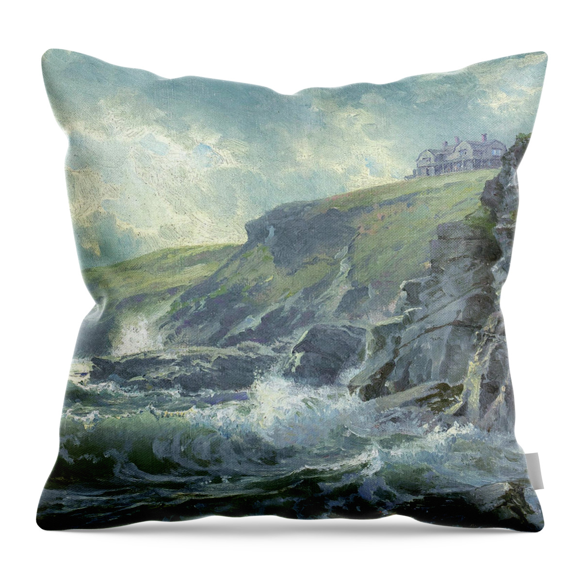 Oil On Canvas Throw Pillow featuring the digital art TROST RICHARDSView of the Artist_s Home, Graycliff, Newport, Rhode I by Celestial Images