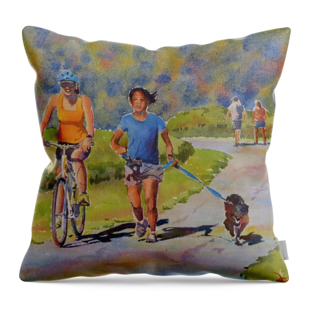 Summer Throw Pillow featuring the painting Trotting at Lemoine Point by David Gilmore