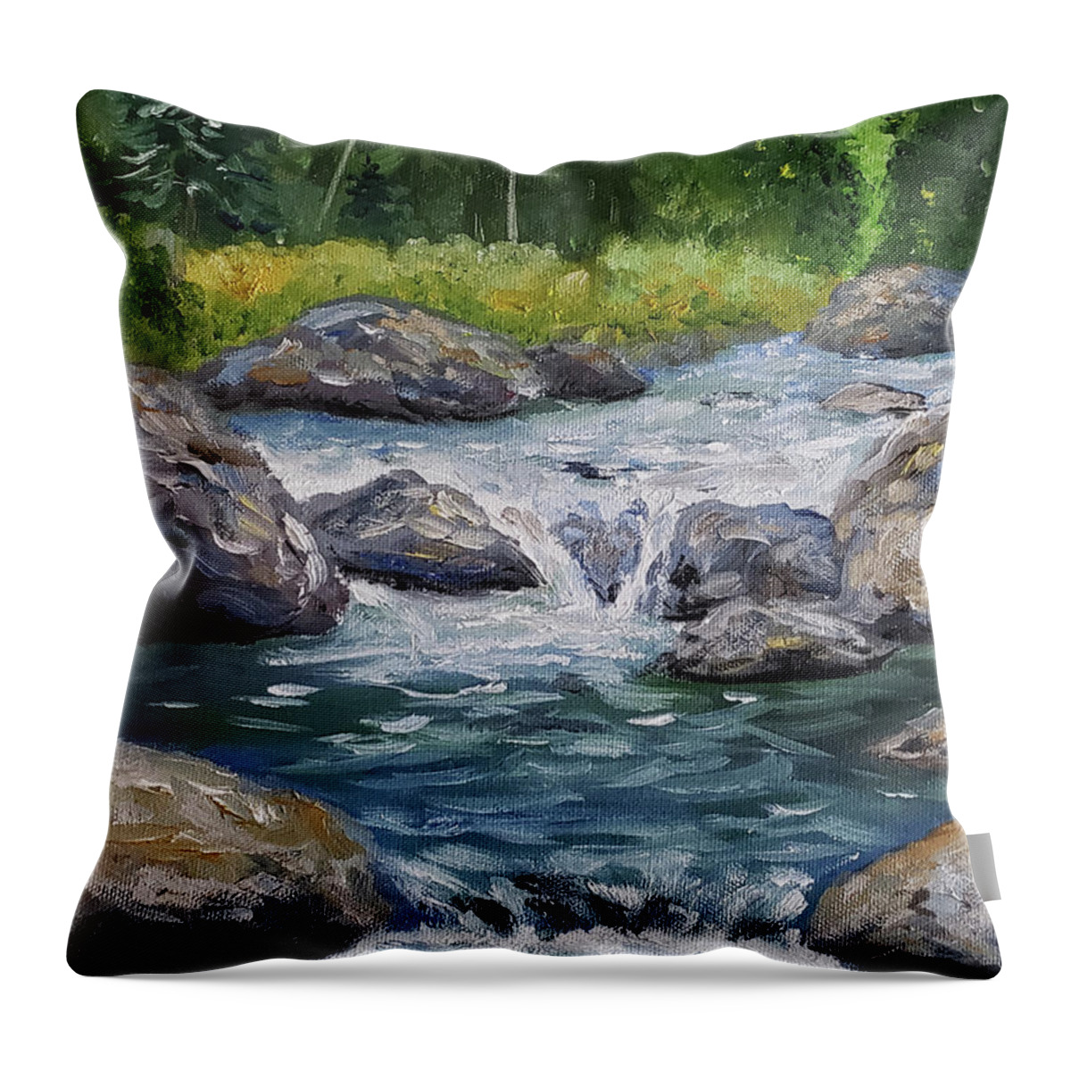 River Paintings Throw Pillow featuring the painting Trout Water by Stanton Allaben