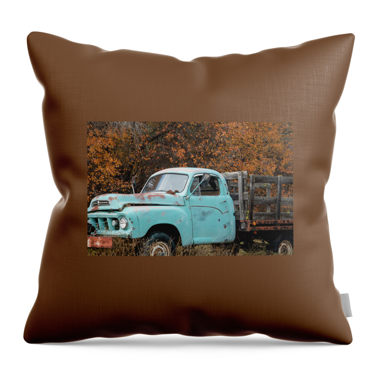 Studebaker Throw Pillow featuring the photograph Truck in Fall by Louise Kornreich