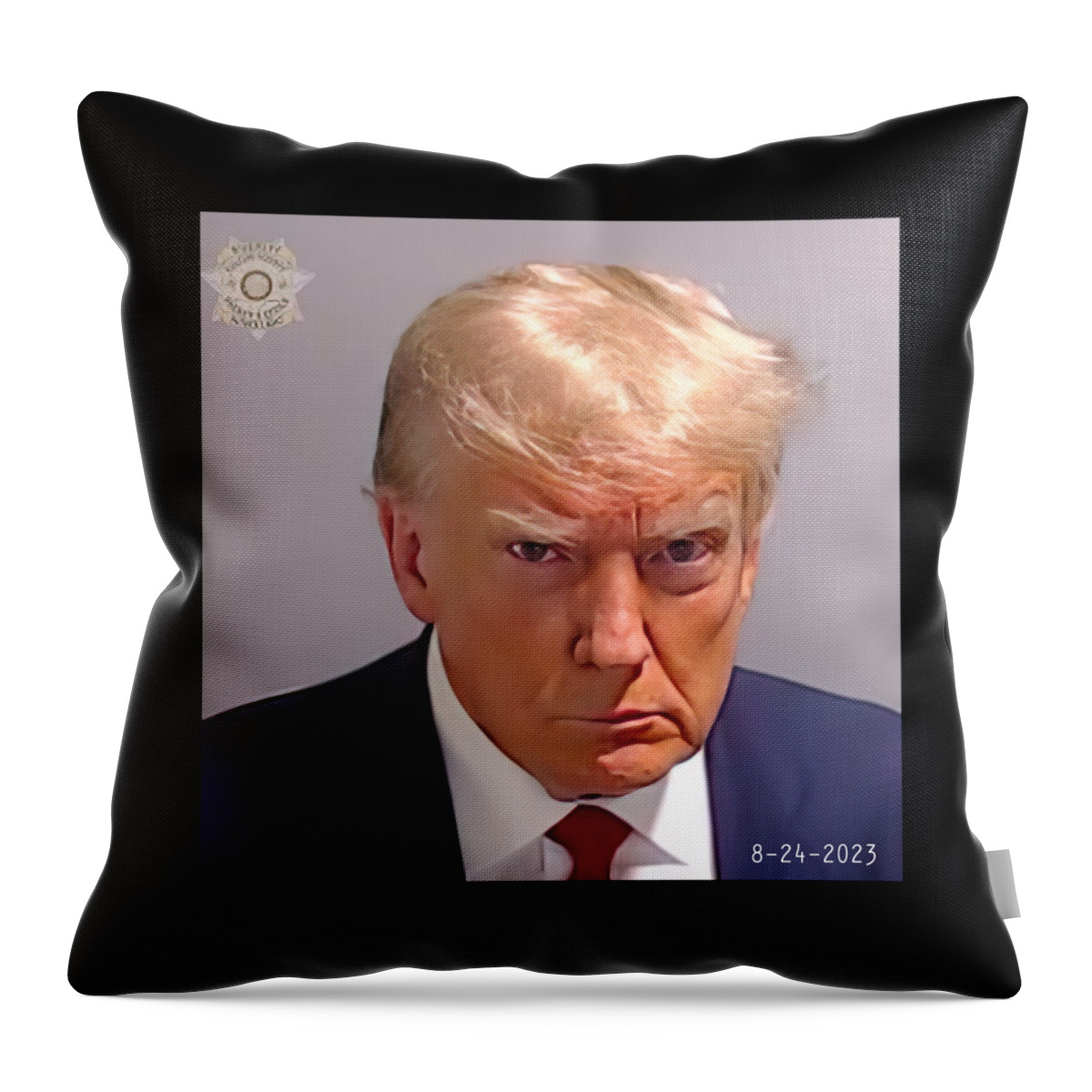 Trump Mugshot Throw Pillow featuring the digital art Trump Fulton County Mugshot by Flippin Sweet Gear