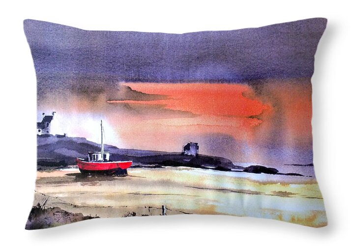 Doonbeg Throw Pillow featuring the painting Doonbeg sunset, Co. Clare by Val Byrne