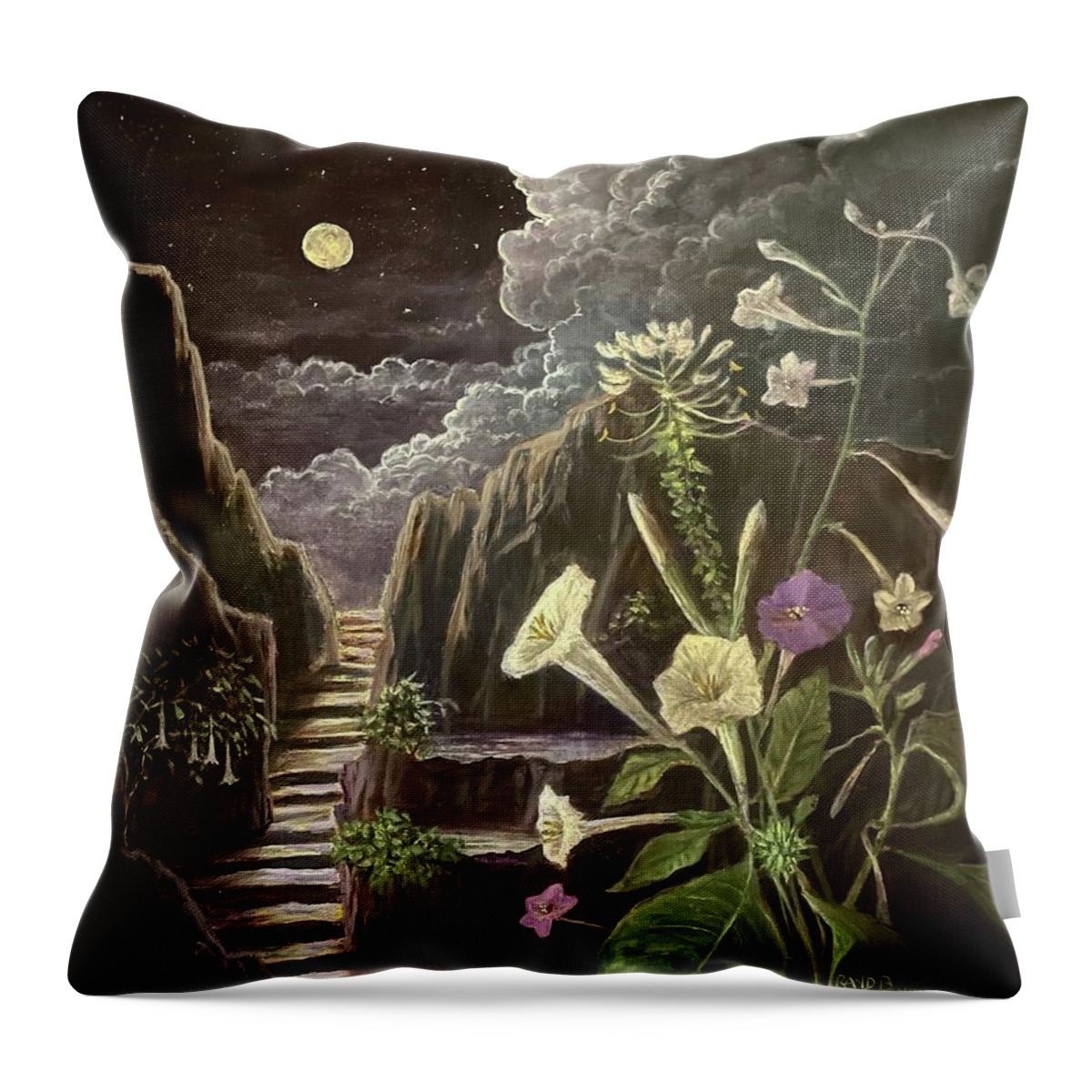Trumpets Throw Pillow featuring the painting Trumpets Of The Night by Rand Burns