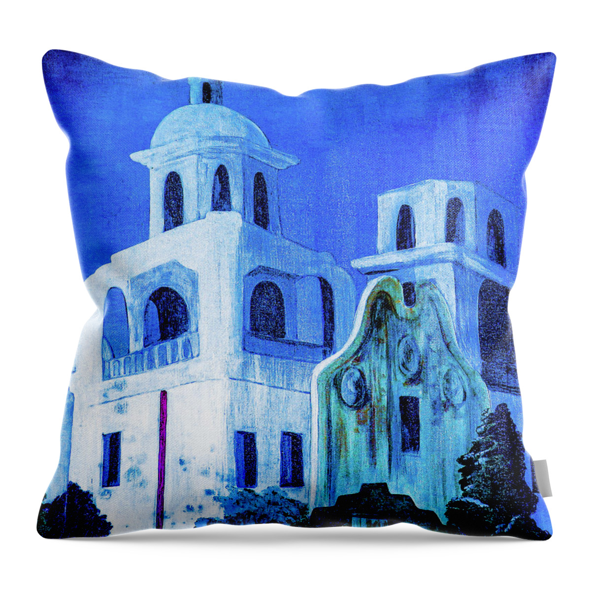 Church Throw Pillow featuring the painting Tucson Church at Night by Ted Clifton