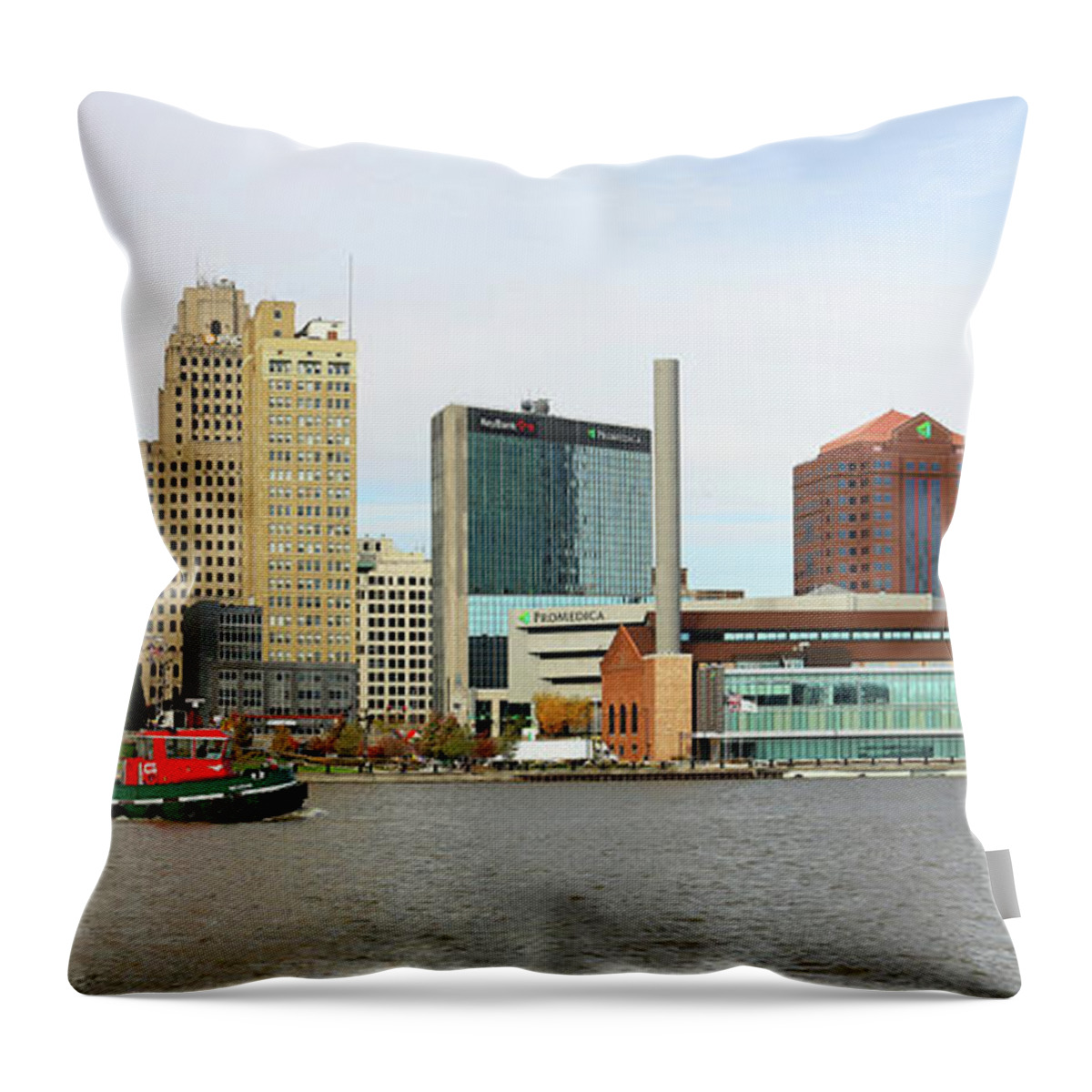 Toledo Ohio Throw Pillow featuring the photograph Tugboat Michigan Going Down Maumee River in Toledo Ohio 2685 by Jack Schultz
