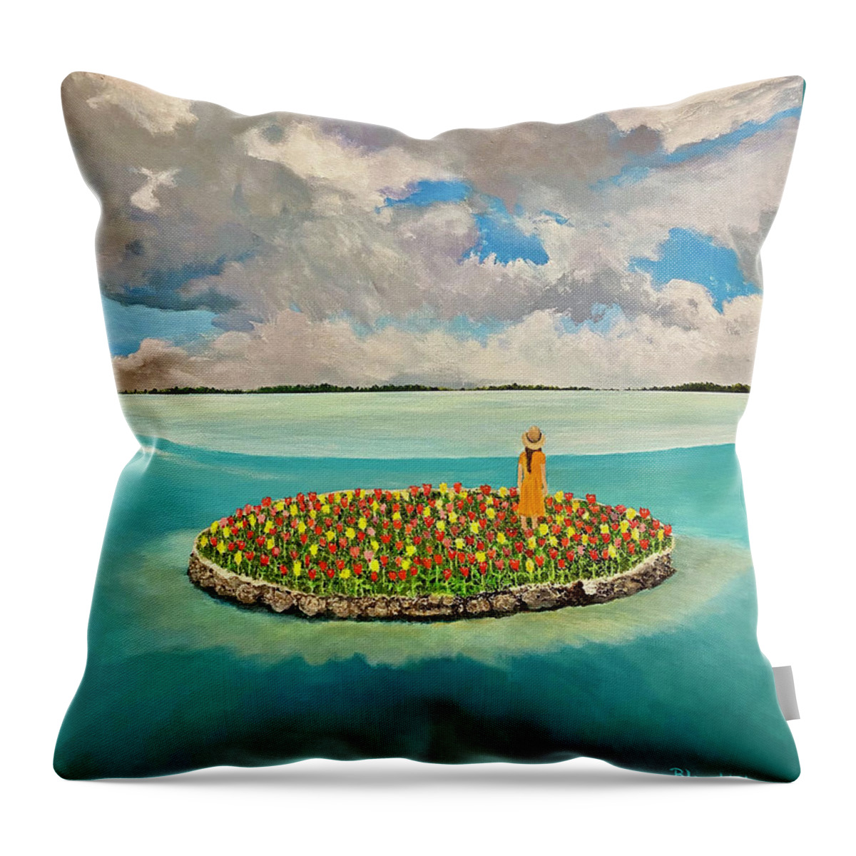 Tulip Island Throw Pillow featuring the painting Tulip Island by Thomas Blood