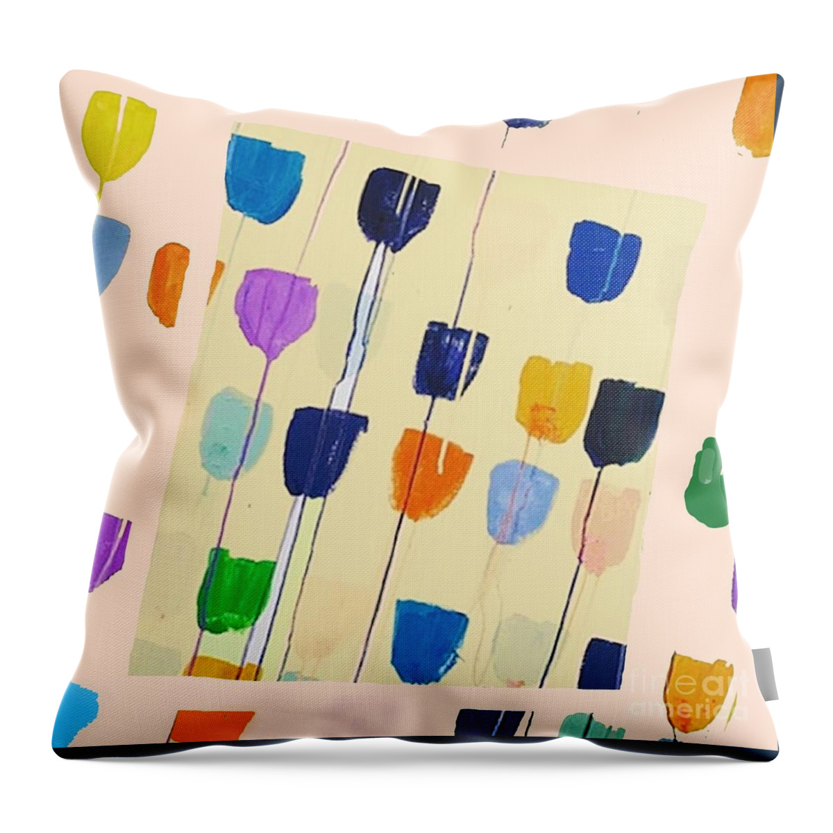 Tulips Throw Pillow featuring the painting Tulips abstract - on yellow by Vesna Antic