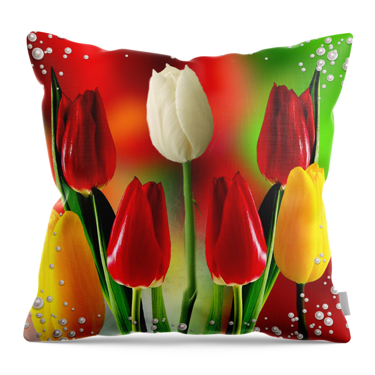 Digital Art Graphic Tulips Throw Pillow featuring the digital art Tulips and Tiny Pearls by Gayle Price Thomas