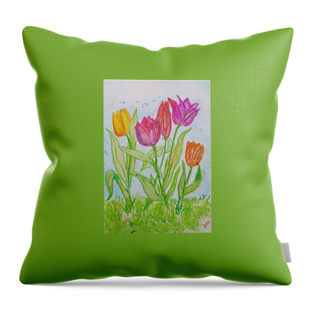 Tulips Throw Pillow featuring the painting Tulips by Branwen Drew