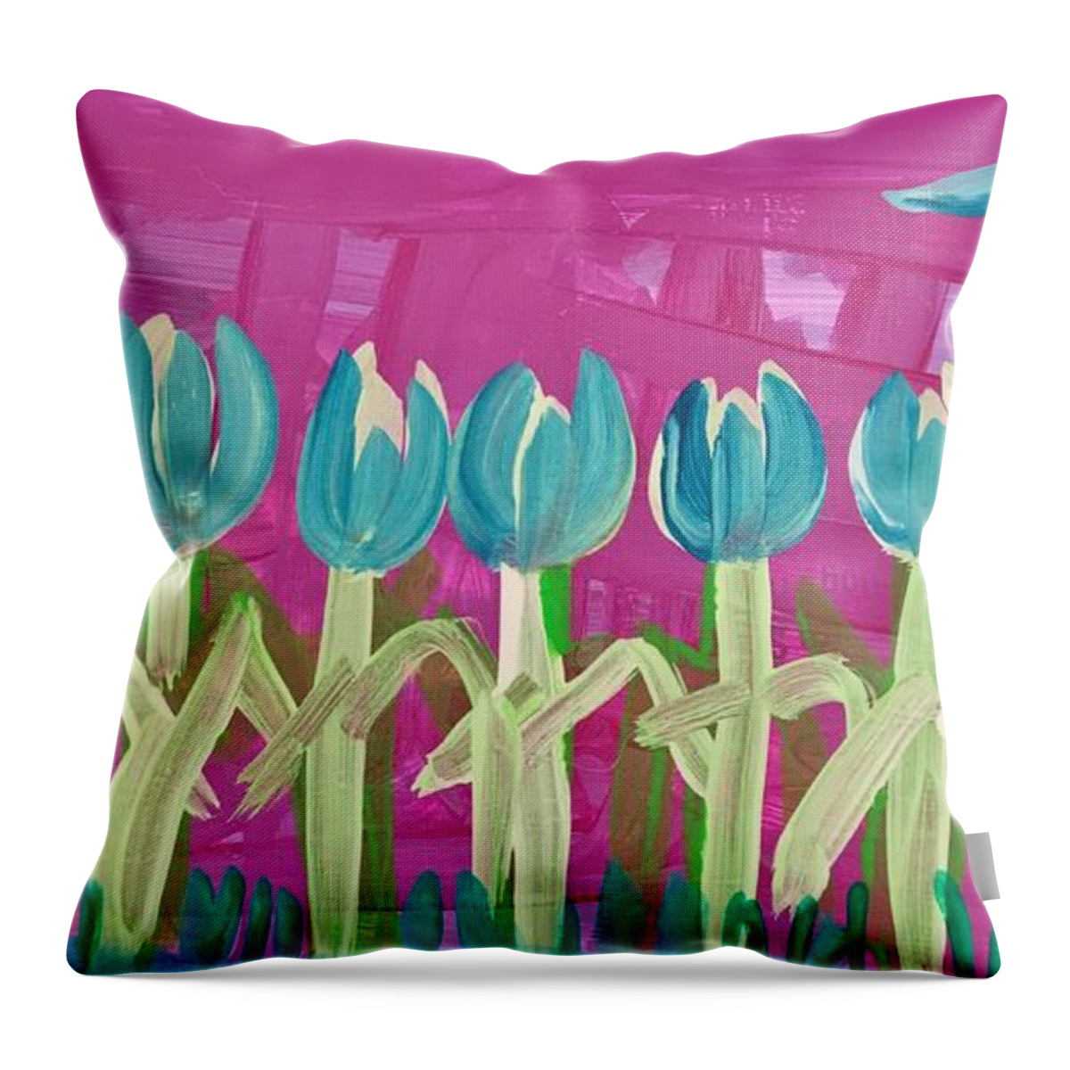 Tulips Throw Pillow featuring the painting Tulips in the Moonlight by Mimulux Patricia No