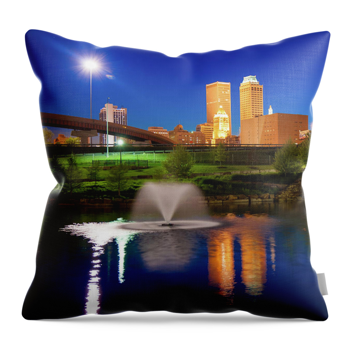 Tulsa Skyline Throw Pillow featuring the photograph Tulsa Oklahoma at Dawn - Centennial Park View by Gregory Ballos