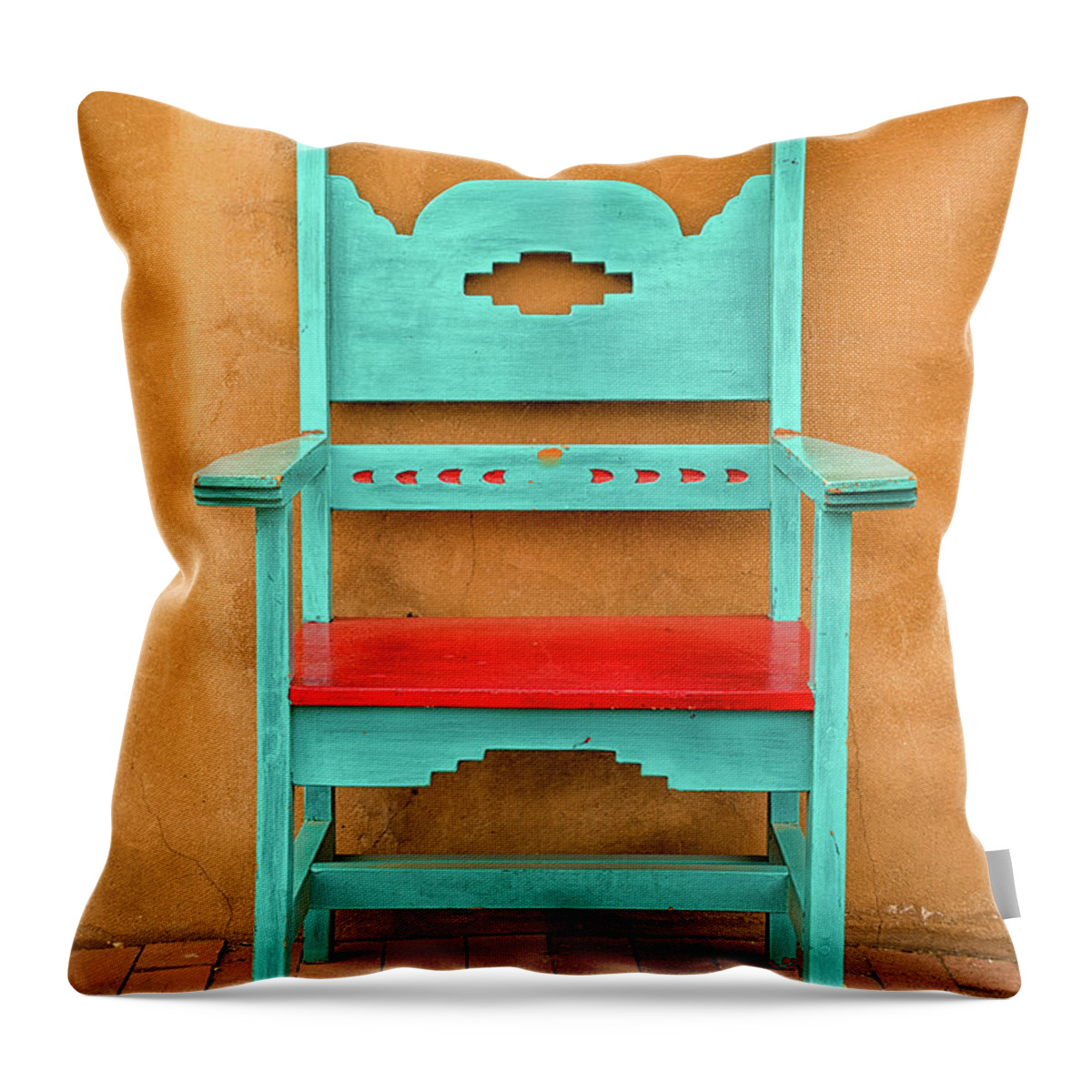 Adobe Throw Pillow featuring the photograph Turquoise and Red Chair by Jerry Fornarotto