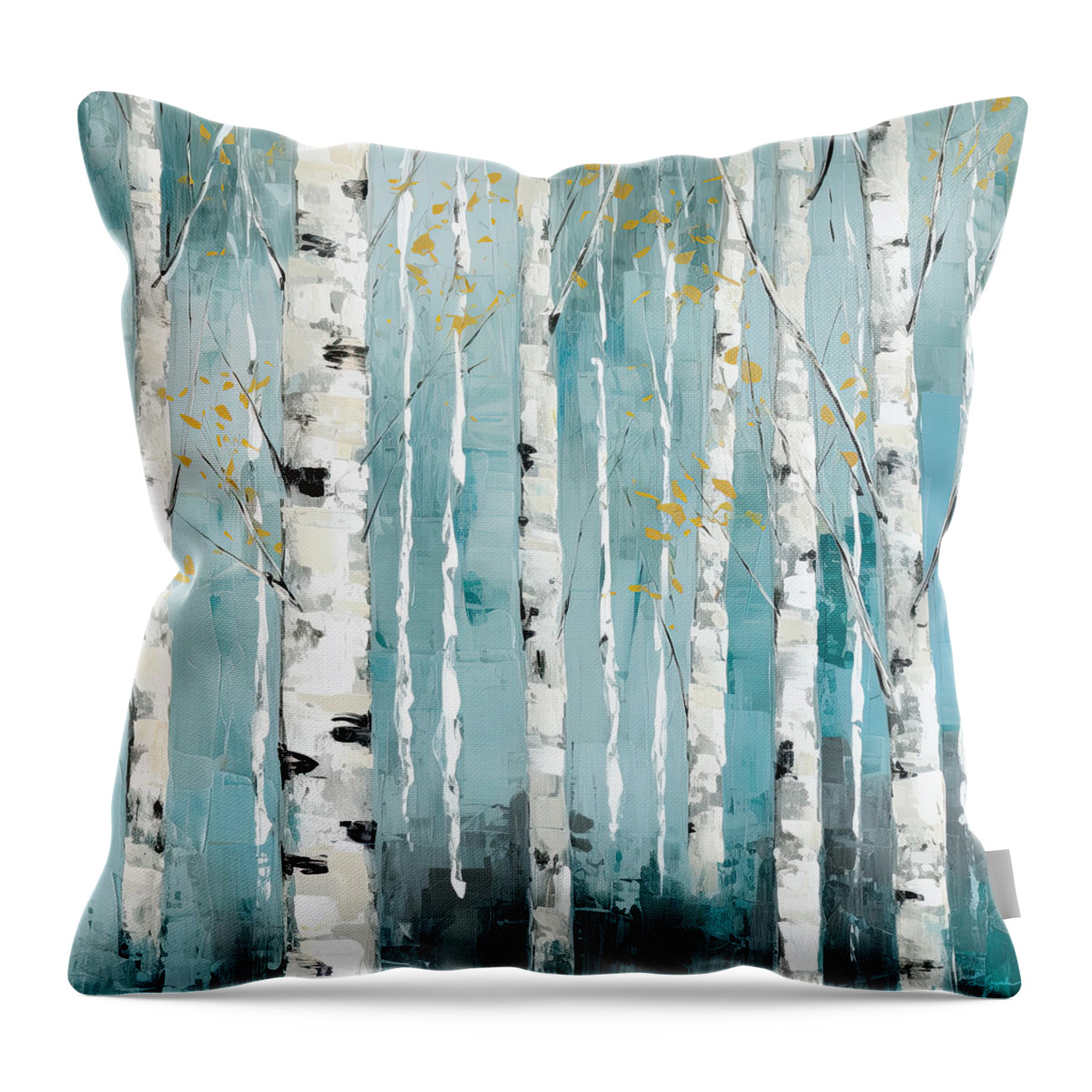 Turquoise Throw Pillow featuring the painting Turquoise Birch Trees by Lourry Legarde