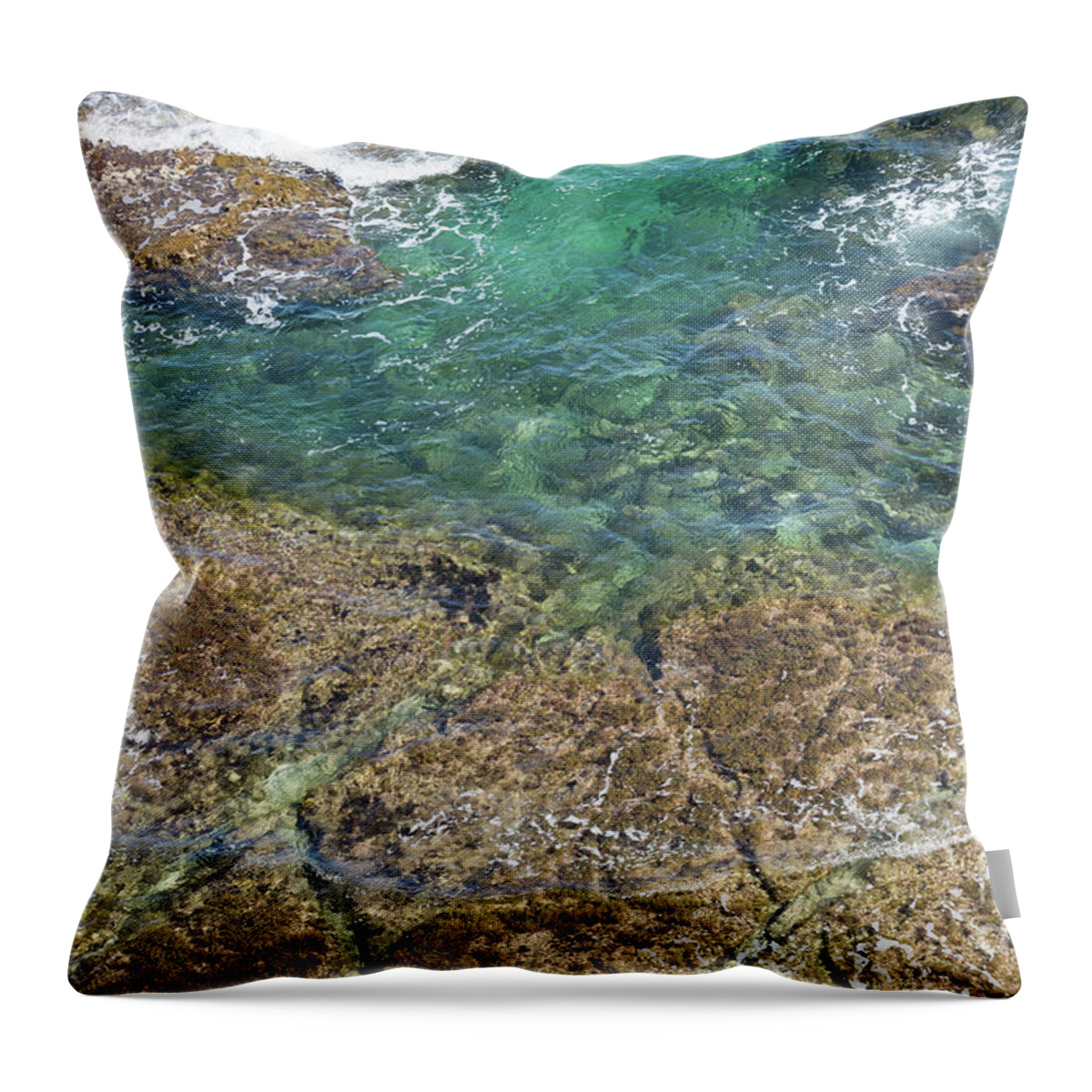 Turquoise Throw Pillow featuring the photograph Turquoise Blue Water And Rocks On The Coast by Adriana Mueller