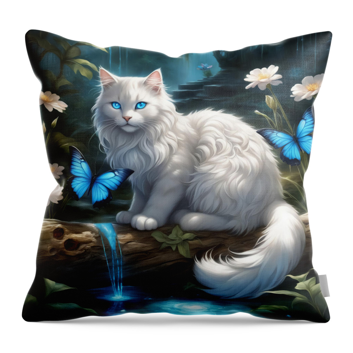 Illustration Throw Pillow featuring the digital art Turquoise Eyes Cat by Manjik Pictures