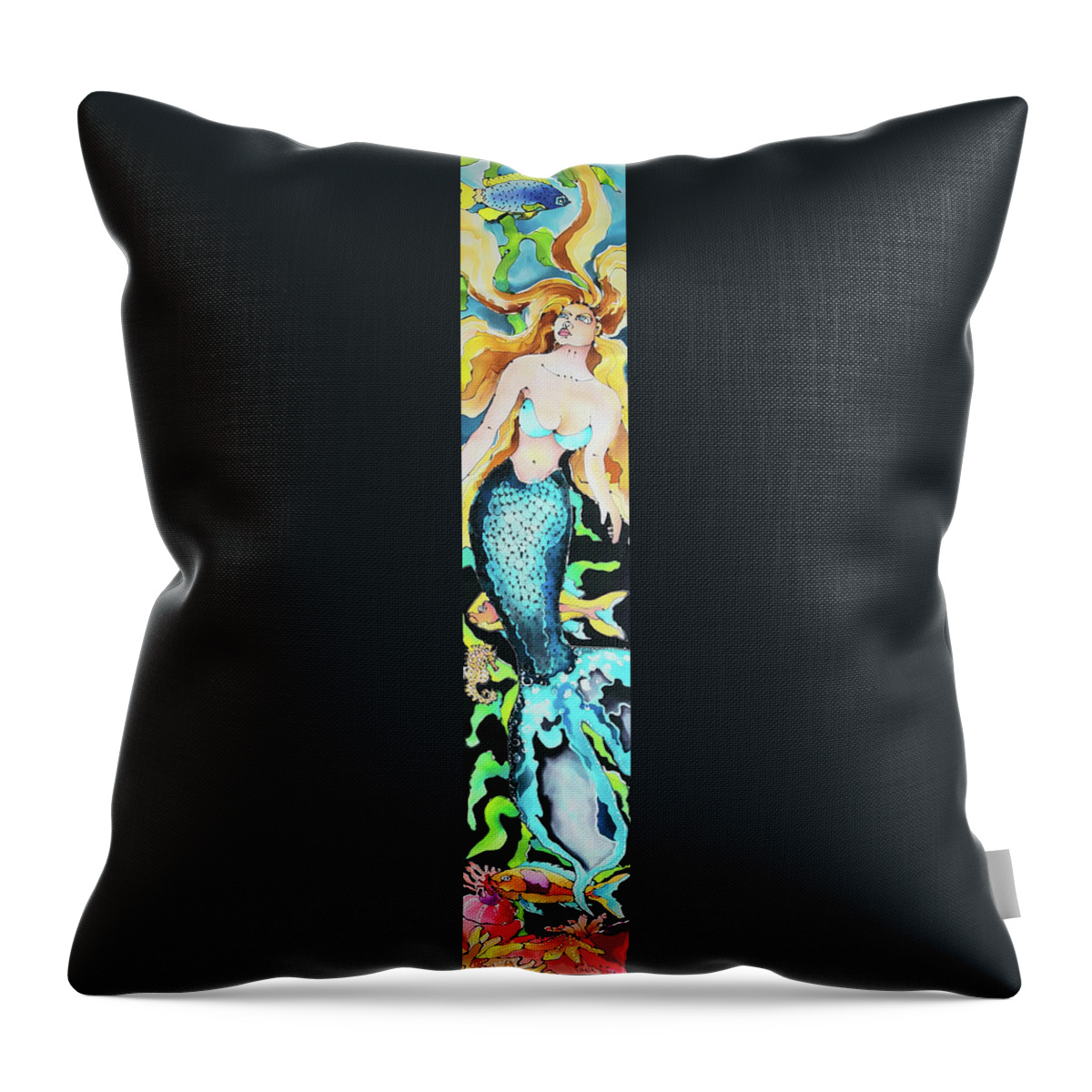 Karlakayart Throw Pillow featuring the painting Turquoise Mermaid by Karla Kay Benjamin