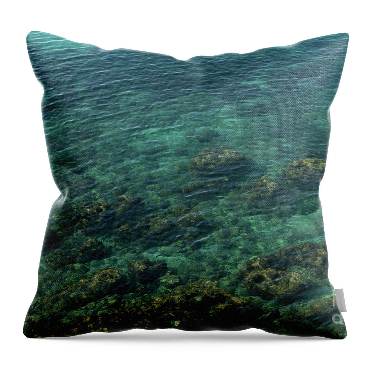 Sea Water Throw Pillow featuring the photograph Turquoise sea water in a rocky cove 1, Mediterranean Sea by Adriana Mueller