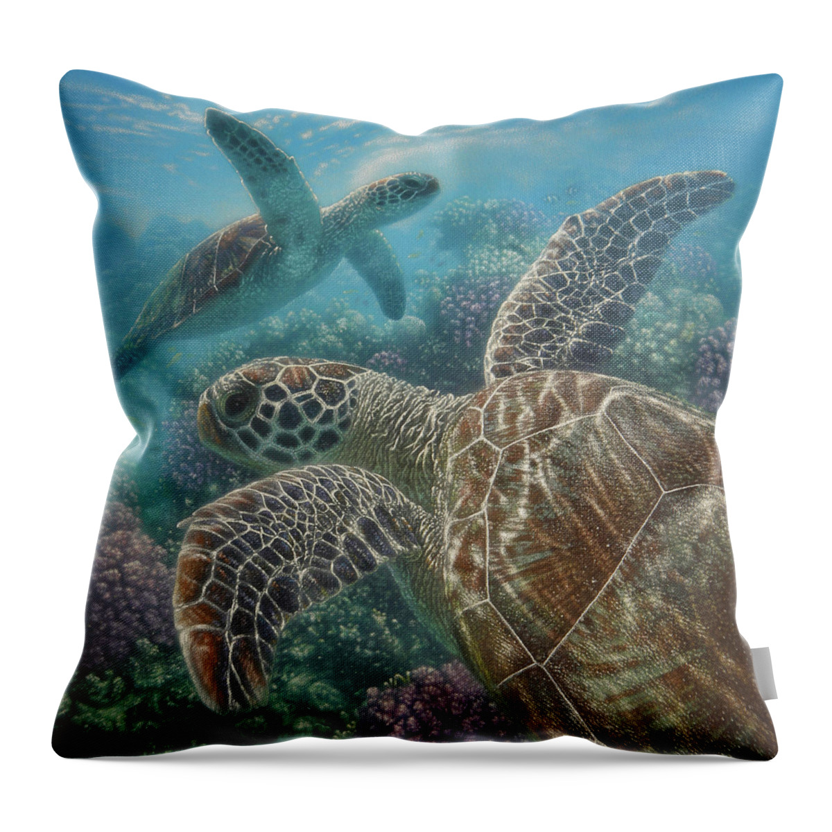 Sea Turtle Art Throw Pillow featuring the painting Turtle Bay by Collin Bogle