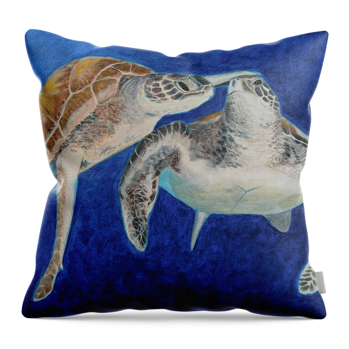 Sea Turtles Throw Pillow featuring the painting Turtle Honeymoon by Mike Jenkins