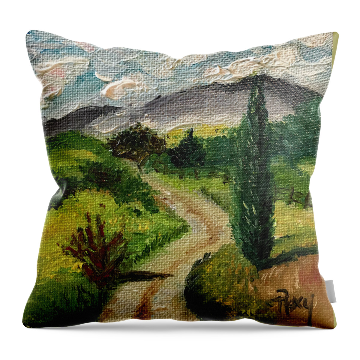 Tuscany Throw Pillow featuring the painting Tuscan Winding Road by Roxy Rich