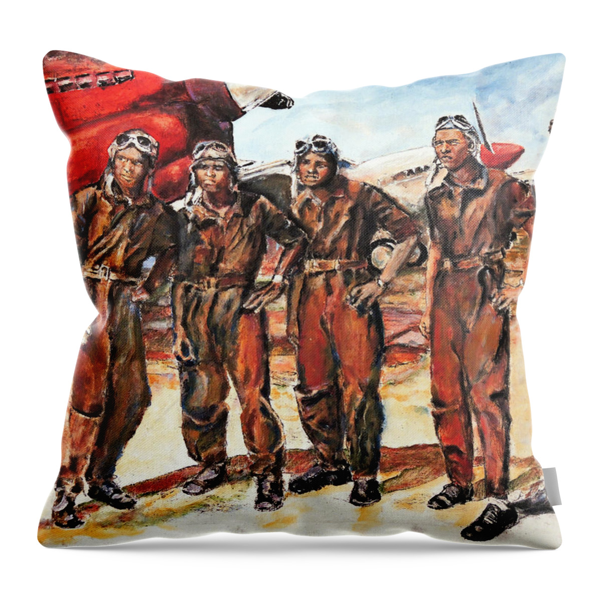 Tuskegee Airmen Throw Pillow featuring the painting Tuskegee Airmen by John Bohn