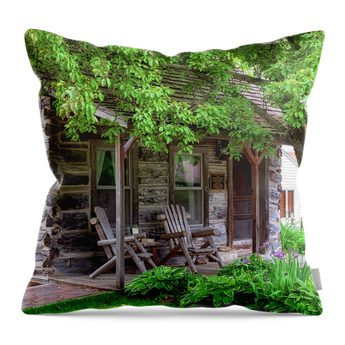 Tuttle Cabin Throw Pillow featuring the photograph Tuttle Home - Pella Iowa by Susan Rissi Tregoning