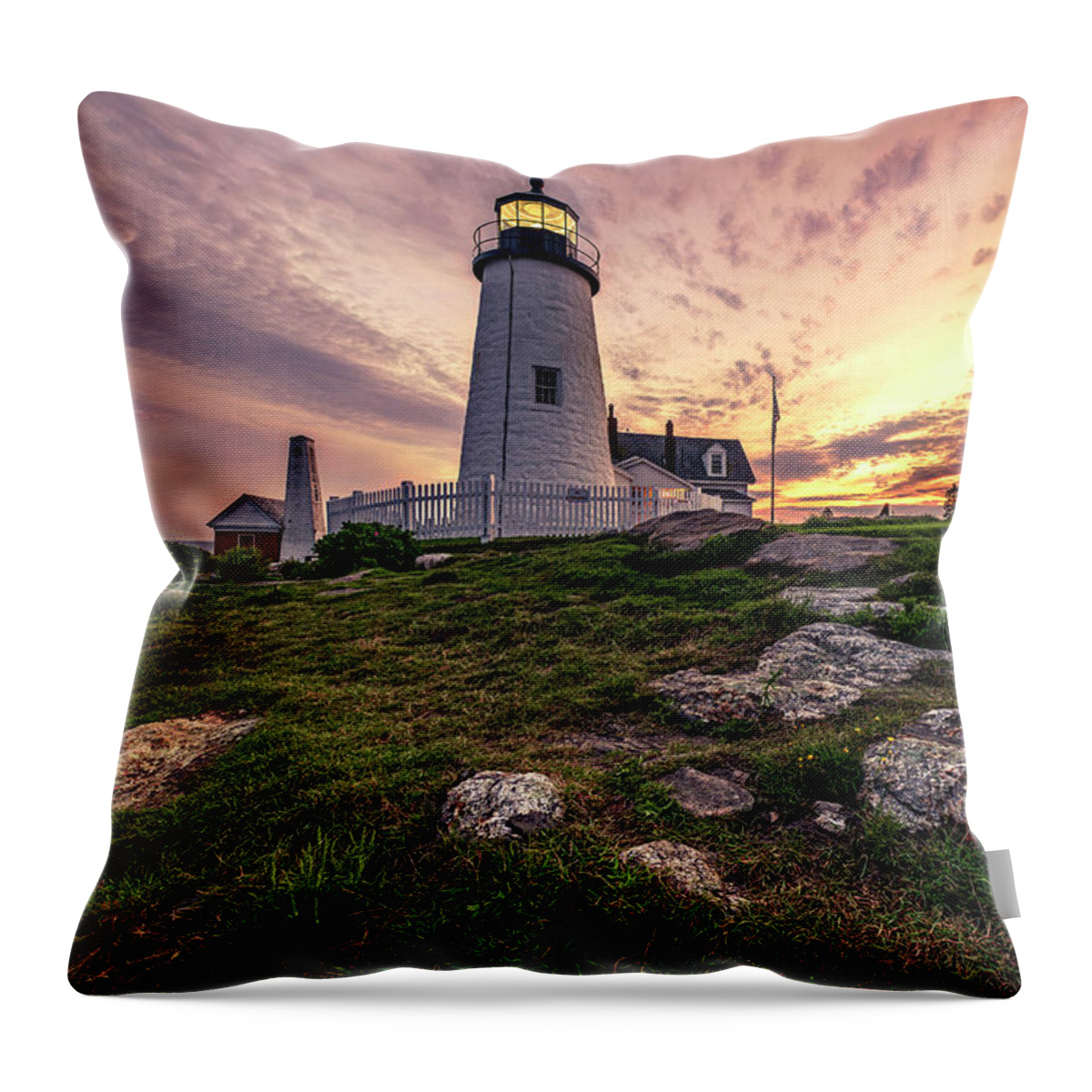 Architecture Throw Pillow featuring the photograph Twilight at Penaquid Point Lighthouse by Andy Crawford