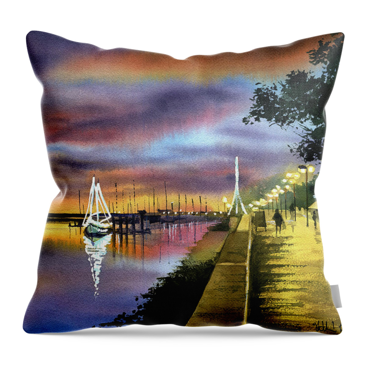 Portugal Throw Pillow featuring the painting Twilight at Ria Formosa Olhao Portugal by Dora Hathazi Mendes