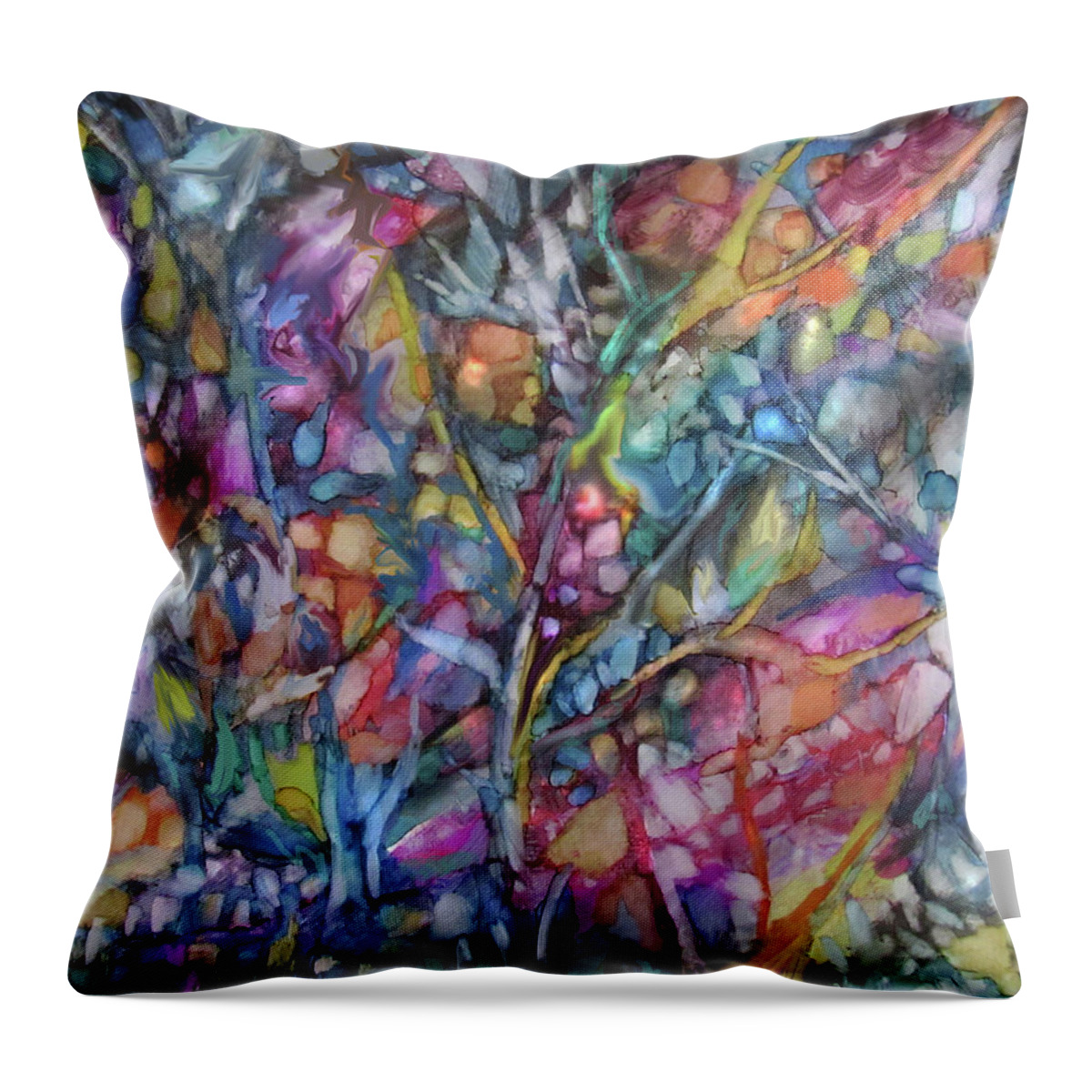 Alcohol Ink Throw Pillow featuring the painting Twilight Garden by Jean Batzell Fitzgerald