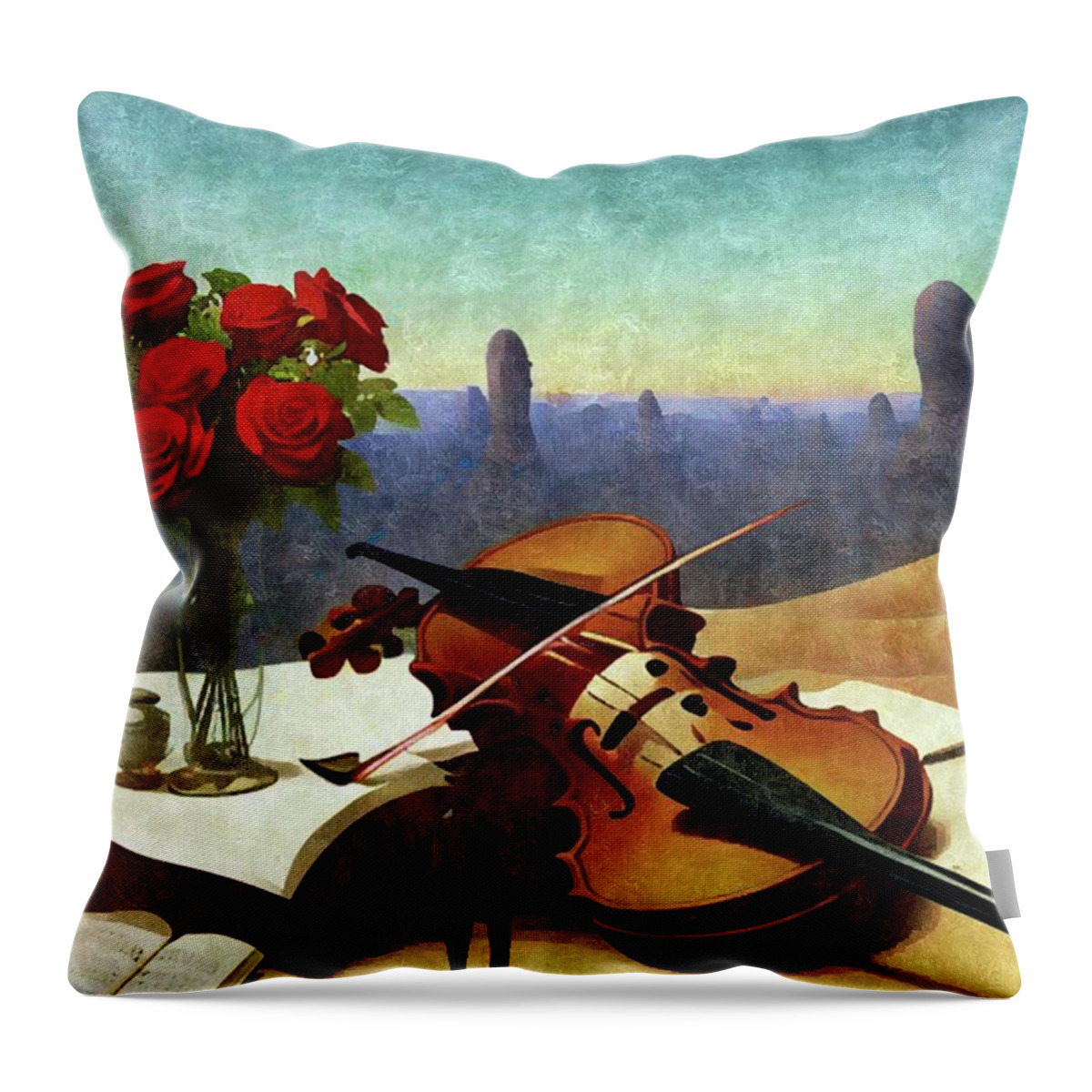 Twin Violin Throw Pillow featuring the digital art Twin Fiddles by Ally White