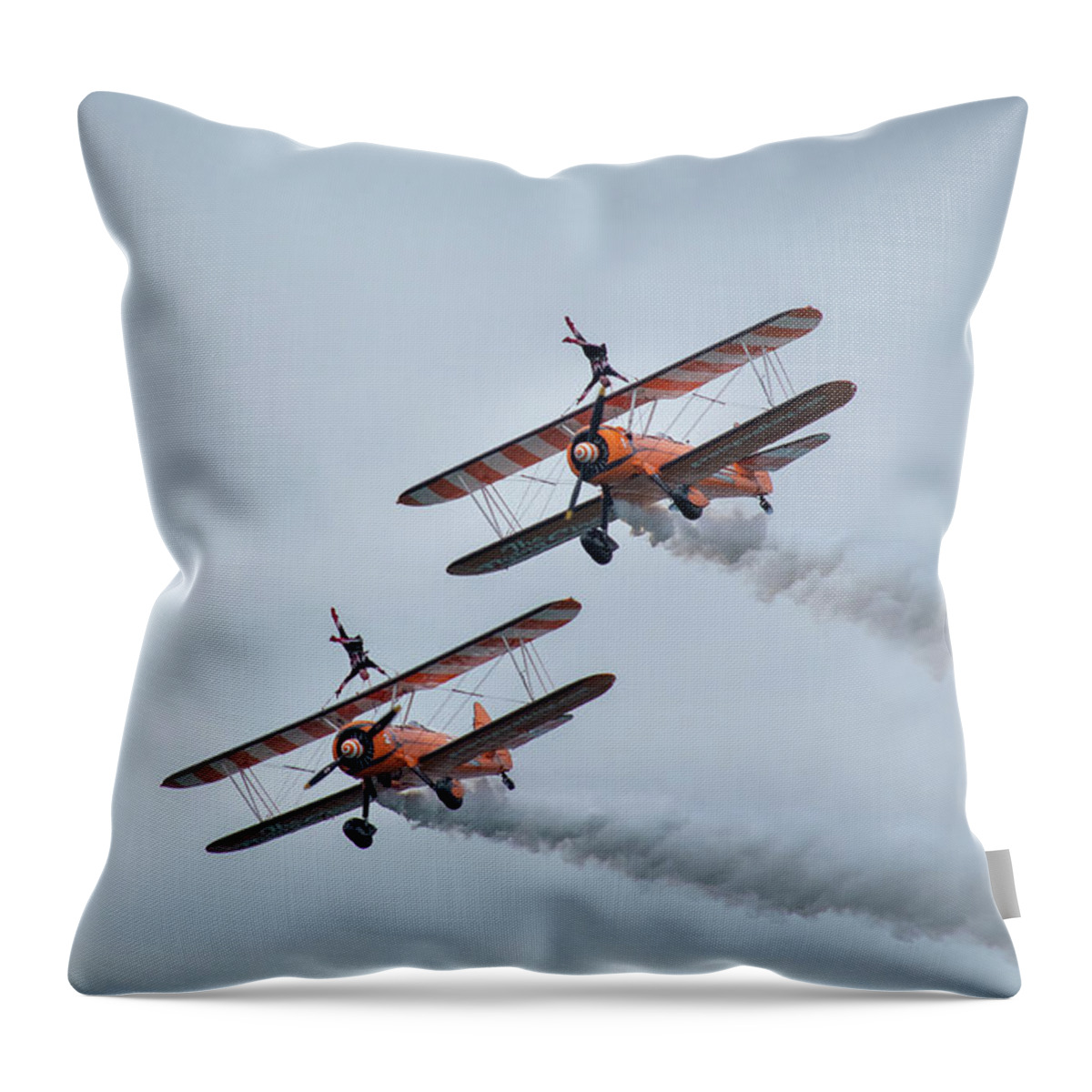 Eastbourne International Airshow Throw Pillow featuring the photograph Two biplanes at the Eastbourne airshow by Andrew Lalchan