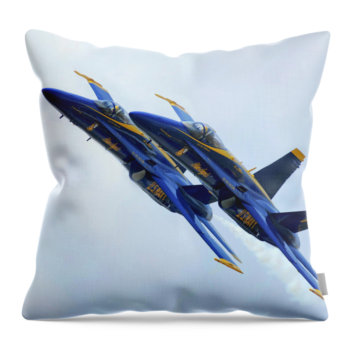 Blue Angels Throw Pillow featuring the photograph Two Blue Angels In Formation by Gigi Ebert