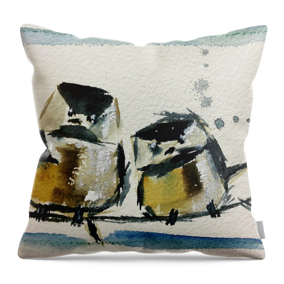 Grand Tit Throw Pillow featuring the painting Two Fat Chickadees by Roxy Rich