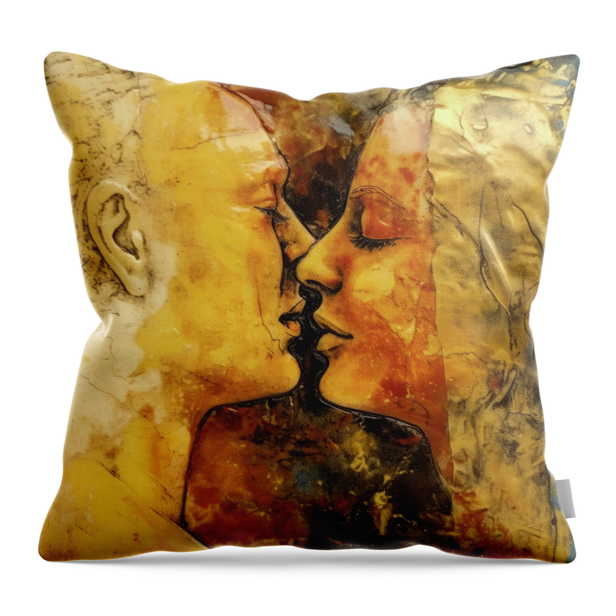 Lovers Throw Pillow featuring the digital art Two Lovers 12 Orange and Gold by Matthias Hauser