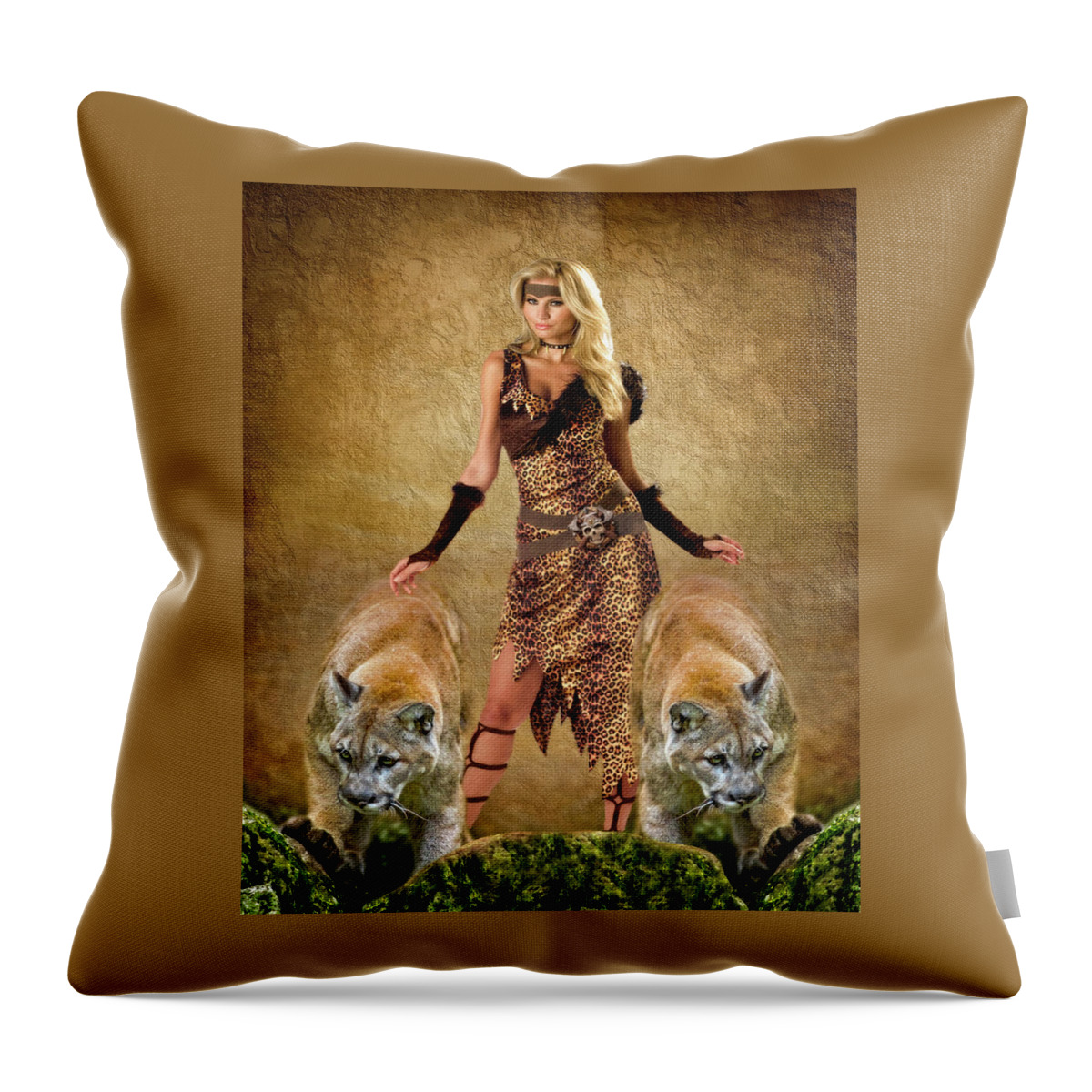 2d Throw Pillow featuring the digital art Two Pumas And A Cougar by Brian Wallace