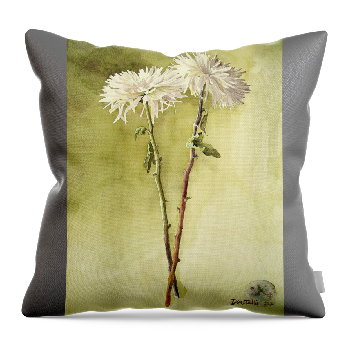 Botanicals Throw Pillow featuring the painting Two White Mums by Kathryn Donatelli