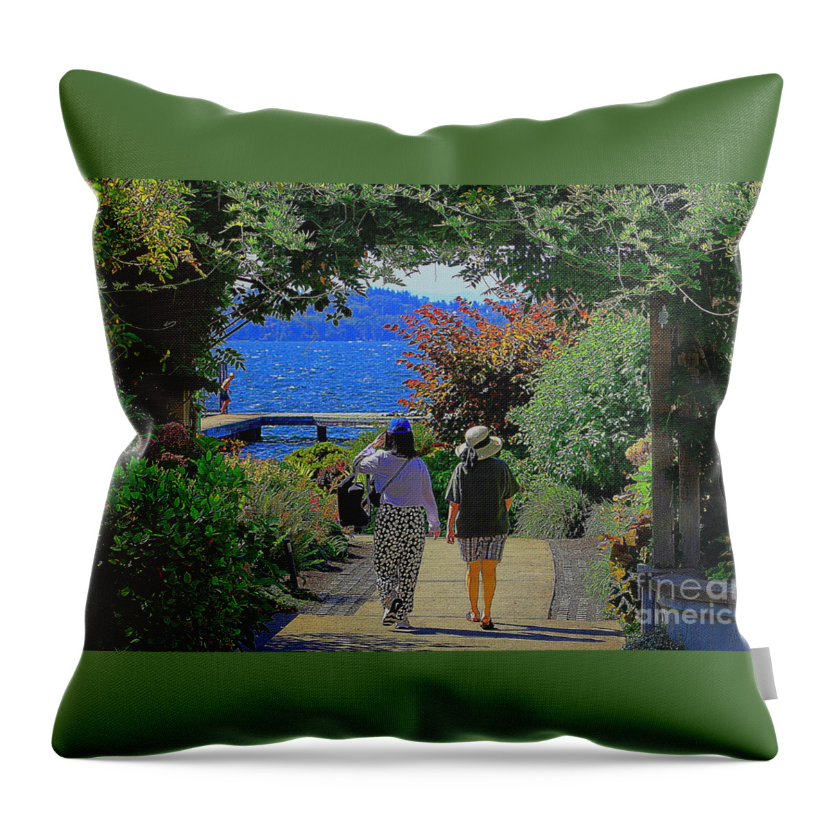 Women Throw Pillow featuring the photograph Two Women with Summer Hats by Sea Change Vibes