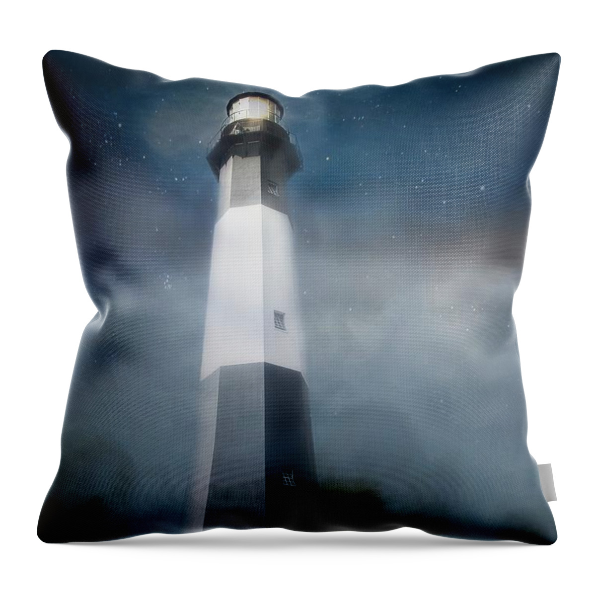 Texture Throw Pillow featuring the photograph Tybee Island Lighthouse at Night by Marjorie Whitley