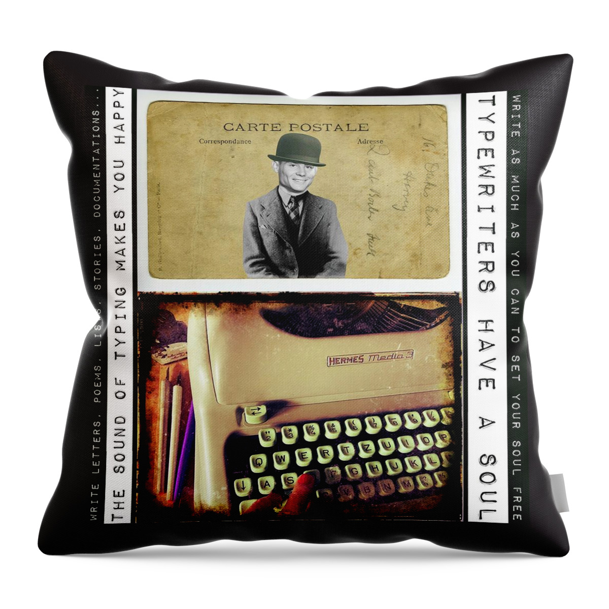 Collage Throw Pillow featuring the digital art Typewriters by Tanja Leuenberger