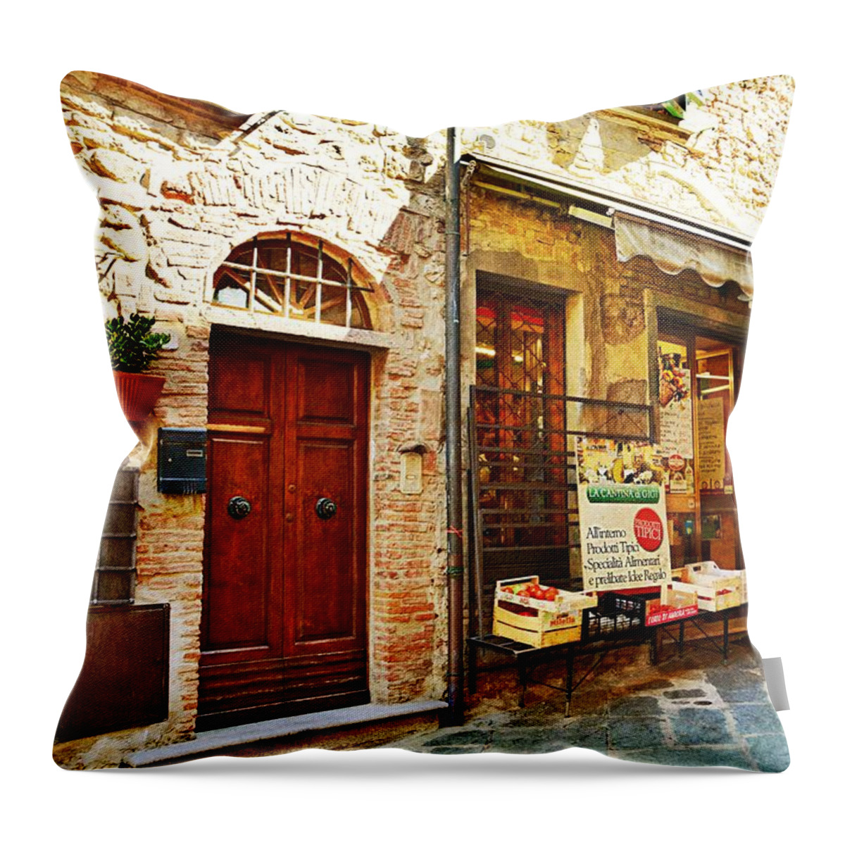 Small Shop Throw Pillow featuring the photograph Typical small shop in Tuscany by Ramona Matei