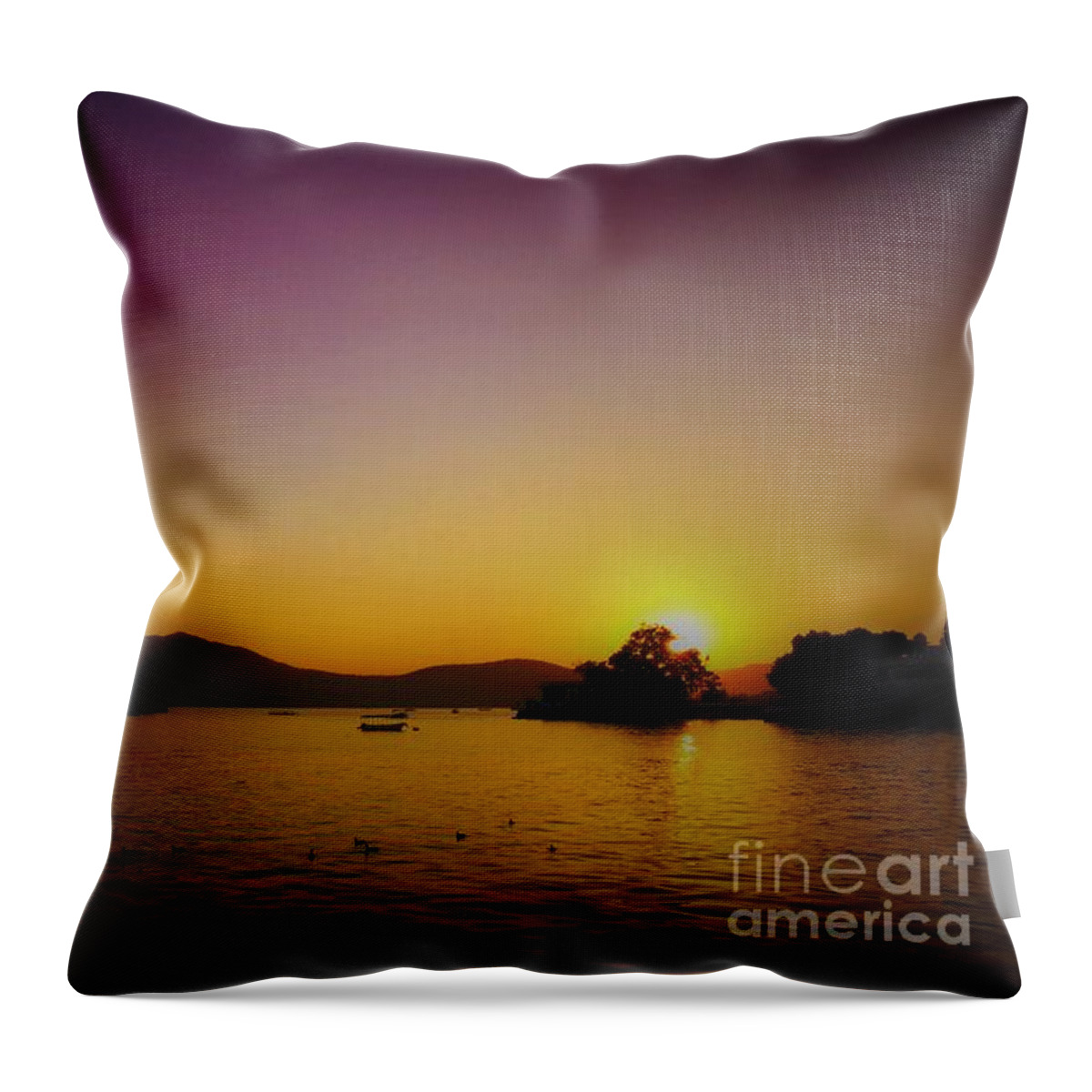 Indian Landscape Throw Pillow featuring the photograph Udaipur Orange sunset by Jarek Filipowicz