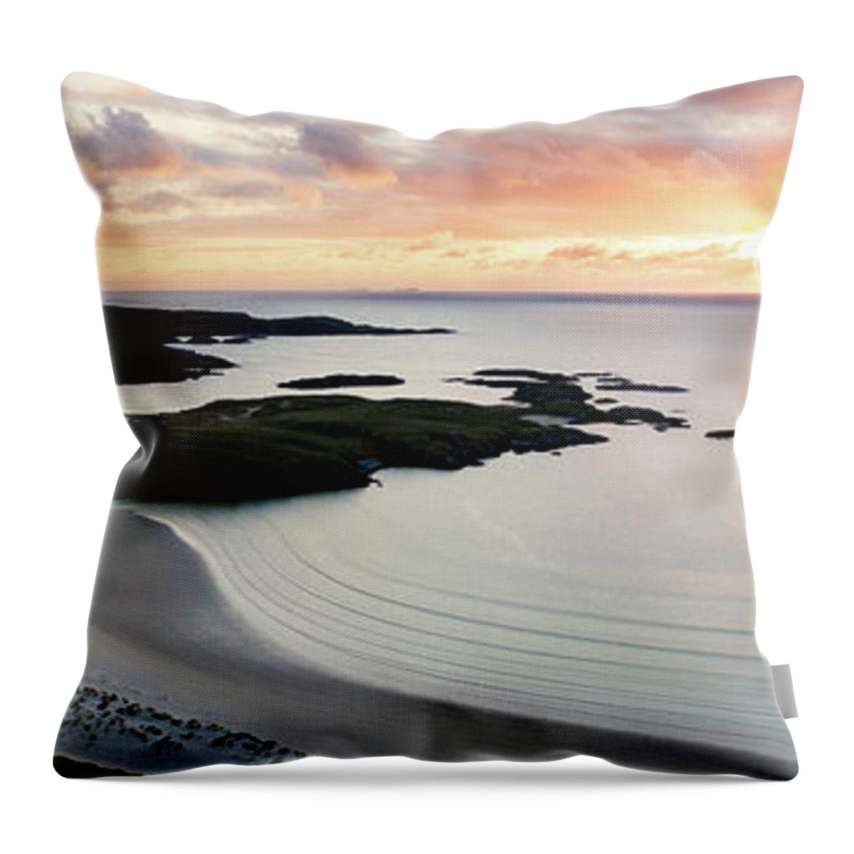 Panorama Throw Pillow featuring the photograph Uig Bay sunset Aerial Isle of Lewis Outer Hebrides by Sonny Ryse